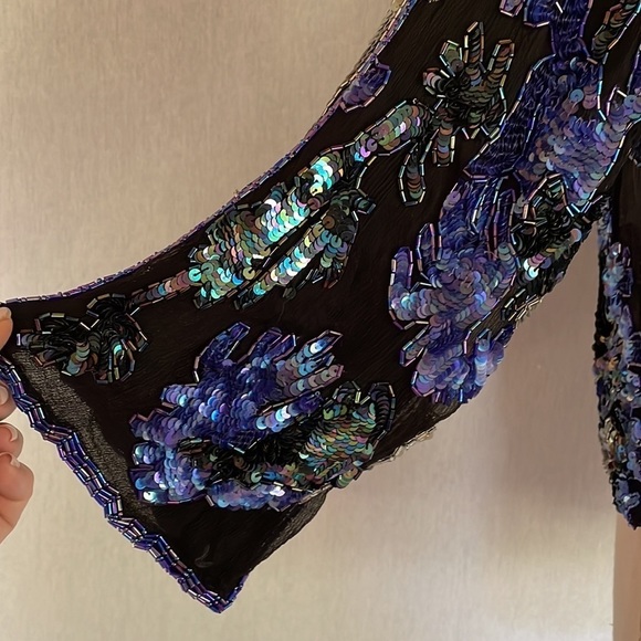 Vintage Chanson D’Amour 100% silk floral embroidered sequin top 3/4 sleeve - Picture 7 of 9